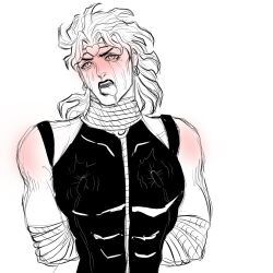 1boy ahe_gao blush dio_brando hands_behind_back hands_tied jojo's_bizarre_adventure male male_ahegao male_only open_mouth stardust_crusaders tongue
