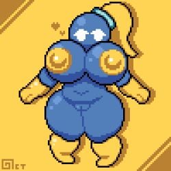 1girls anthro areola areolae bimbo blue_body bob-omb boots chubby female_only gloves heart huge_breasts mario_(series) mob_face naked navel nintendo nipples nude octotron2000 pixel_art plump ponytail pussy solo solo_female spoken_heart thick_thighs wide_hips