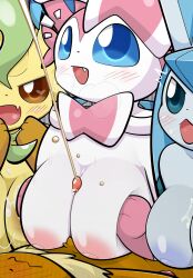 areola big_breasts blue_areola blue_nipples breast_play breasts eevee eeveelution female generation_1_pokemon generation_4_pokemon generation_6_pokemon glaceon group hi_res leafeon male male/female nintendo nipples paizuri pink_areola pink_nipples pokemon pokemon_(species) powerful_cumshot sateco sex sylveon titfuck titjob