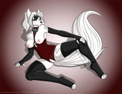 anthro breasts canine demona69 female fur furry lingerie looking_at_viewer one_closed_eyes pinup pussy seductive skimpy solo