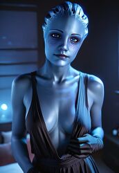 ai_generated alien asari black_dress blue_eyes blue_skin dress gloves liara_t'soni mass_effect non-nude tagme