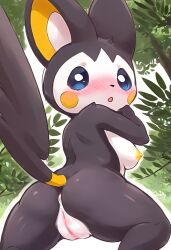 2024 adorable ai_generated anthro ass breasts cute emolga female feral fur membrane pokemon pokemon_(species) pussy semi-anthro shy tail view_pyssy