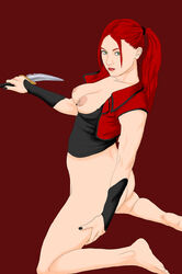 2d bottomless echiigo kira_(mortal_kombat) kneeling knife legs mortal_kombat red_hair solo