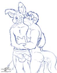 anthro ass briefs bulge canine cute fur furry furry_only gay hug jesse kissing male mustelid otter penis underwear wolfblade