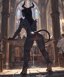 ai_generated anal anus artas9972 ass church cum cum_in_pussy cum_inside demon demon_girl demon_horns demon_tail pussy pussy_juice pussy_juice_drip succubus succubus_horns succubus_tail