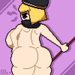 1girls angry ass ass_focus back_view backboob blonde_hair female_only hat huge_ass huge_breasts kirby_(series) naked nintendo nude octotron2000 pixel_art short_hair sideboob solo solo_female spear thick_thighs wide_hips zan_partizanne