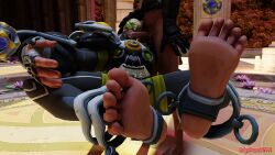 2boys 3d age_difference bara barefoot bigsunsfm erection feet foot_fetish foot_focus gay muscle overwatch overwatch_2 penis reaper sigma_(overwatch) toes