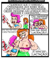 big_breasts breastfeeding dominant_female domination domination/submission forced i.p_i.d milk oc portuguese_text purple_hair red_hair submissive_female woke