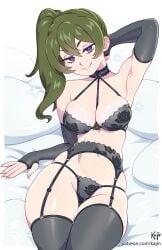 breasts female female_only green_hair kajinman lingerie looking_at_viewer purple_eyes solo sousou_no_frieren tagme ubel_(sousou_no_frieren)