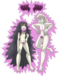 1boy 1girls black_hair breasts chastity completely_nude corrin_(fire_emblem) corrin_(fire_emblem)_(male) fire_emblem fire_emblem_fates lock long_hair more_at_source mouth_veil nintendo nude nude_female nude_male nyx_(fire_emblem) pink_eyes protoy see-through shocked small_breasts story_at_source transparent_background veil very_long_hair