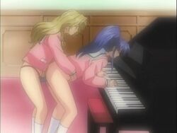 00s 2000s 2000s_and_2010s_style 2003 2d 2d_(artwork) 2d_animation 2girls animated ass blonde_hair blonde_hair_female blue_hair bottomless clothing elf_(company) eri_takabe female female_focus female_only footwear from_behind gif hi_res highres instrument lesbian_sex long_hair long_ponytail maejima_kaori multiple_girls no_panties piano pink_pineapple ponytail school_uniform screencap sex shusaku shusaku_liberty socks standing standing_sex strap-on takabe_eri tied_hair yuri