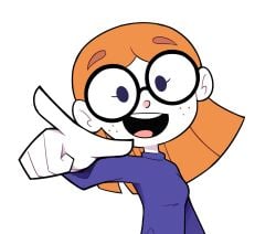 1human black_frame_glasses clothed flat_chest freckles freckles_on_face happy happy_female happy_smile human illymation miscon non-sexual nonsexual open_mouth orange_hair pale_skin pettanko pointing round_glasses small_breasts smiling solo solo_female solo_focus thick_glasses wholesome youtube youtuber youtuber_girl