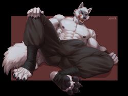 anthro big_bulge bulge canid canine canis clothing death_(puss_in_boots) dreamworks fur furry male male_nipples male_only mammal muscular_anthro muscular_male nipples puss_in_boots_(film) puss_in_boots_the_last_wish white_body white_fur wolf