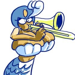 1girls brass_instrument breasts capcom clothed doodle exposed_midriff female fupoo helmet huge_breasts large_breasts mega_man mega_man(classic) mermaid mermaid_tail musical_instrument playing_instrument puffed_cheeks shell_bra small_image solo solo_female splash_woman tan tanline tanned tanned_skin trombone unknown_artist white_background