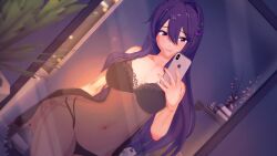 3d 3d_artwork big_breasts doki_doki_literature_club mashirosolera purple_eyes purple_hair selfie yuri_(doki_doki_literature_club)