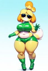 ai_generated animal_crossing boots booty_shorts breasts cameltoe clothed crop_top female female_only fupa fur furry furry_female furry_only gloves high_heel_boots high_heels isabelle_(animal_crossing) nintendo novelai shorts shortstack smiling smirk sunglasses tight_clothing tight_fit tinted_eyewear