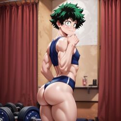 ai_generated big_ass bubble_ass bussy cute_male fat_ass gay green_eyes green_hair gym gym_clothes hero izuku_midoriya kuriva looking_at_viewer male male_focus male_only midoriya_izuku my_hero_academia only_male shy thick_ass twink