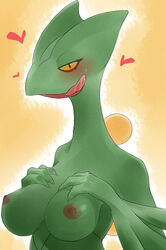 anthro anthro_only blush breasts charity female nipples pokemon pokemon_(species) sceptile solo tongue tongue_out unknown_artist yellow_eyes