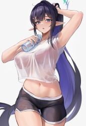 1girls :o areolae arm_up armpits bare_arms bare_belly bare_midriff bare_skin bare_thighs belly belly_button black_hair black_hair_female black_shorts blue_archive blue_eyebrows blue_eyes blue_eyes_female blue_hair blue_hair_female blue_nail_polish blue_nails breasts breasts cleavage dot_nose elbows eyebrows_visible_through_hair female female_focus female_only fingernails fingers groin halo hand_on_head hand_on_own_head hand_up high_resolution highres hourglass_figure large_breasts light-skinned_female light_skin lips long_hair looking_at_viewer navel nipples open_mouth pointy_ears ponytail pussy rin_(blue_archive) see-through see-through_clothing see-through_shirt see_through shorts simple_background slender_body slender_waist slim_girl slim_waist smile smiling smiling_at_viewer solo sports_shorts sportswear standing stone_(ksorede) thick_thighs thighs thin_waist translucent translucent_clothing translucent_topwear underboob upper_body v-line wet wet_breasts wet_clothes wet_clothing wet_face wet_shirt wet_skin white_background wide_hips