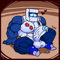 1boy 8-bit_(brawl_stars) bara blue_eyes blush brawl_stars breasts edited erection huge_balls huge_cock hyper hyper_penis lanopoli leaking male_breasts male_only man_tits not_my_art robot robot_boy solo_male traced