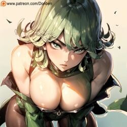 1female 1girls ai_generated angry_face big_breasts big_breasts breasts breasts donben female female female_focus female_only green_eyes green_hair huge_boobs huge_breasts looking_at_viewer one-punch_man patreon short_hair tatsumaki