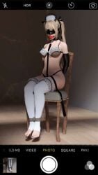 1girls 3d abducted arms_behind_back ball_gag bdsm bikini black_nail_polish black_nails blindfold blindfolded blonde blonde_female blonde_hair bondage bound bound_ankles bound_arms bound_wrists bra camera_pov camera_view captured chair chair_bondage chair_tied collar damsel_in_distress daz_studio dead_or_alive dead_or_alive_5 gag gagged gagged_female handcuffed hands_behind_back kidnapped leash leash_and_collar lingerie maid maid_bikini maid_headdress maid_uniform marie_rose mmmph! peril petite petite_female phone_screen photo slave stirrup_legwear taking_picture thighhighs thong toes twintails underwear video_game_character video_games white_thighhighs
