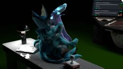 ass big_butt boots clothing eeveelution female female/female feral footwear furniture generation_1_pokemon generation_2_pokemon hi_res lamp legendary_pokemon nintendo pokemon pokemon_(species) sex suicune suicune_queen_(artist) table thick_thighs vaporeon wide_hips