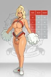 1futa balls big_breasts blonde_hair blue_eyes breasts caged caged_cock chart chastity chastity_cage chastity_device cheerleader cheerleader_outfit cheerleader_uniform clothed clothing cock cock_cage commission commissioner_upload female_only flaccid functionally_nude functionally_nude_futanari futa_only futanari highres human light-skinned_futanari light_skin long_hair mostly_nude norwell_college ooney101 penis_cage pompoms smooth_balls standing student sulcate tanned tanned_body tanned_futa tanned_skin text