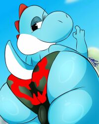 big_ass big_butt bowser commission cyan_yoshi fat_ass looking_at_viewer mario_(series) srr18_(artist) super_mario_bros. walking yoshi