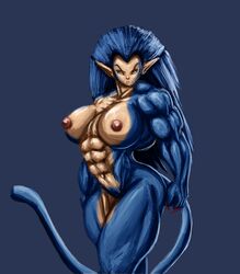 2012 abs anthro b9tribeca biceps big_breasts blue_fur breasts claws extreme_muscles feline fur furry looking_at_viewer muscles muscular_female nails navel nipples nude pubes whiskers