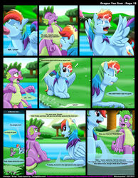 2012 anatomically_correct blue_fur blush color comic cum cum_on_face cutie_mark day dialogue dragon dragon_you_over_(kitsune_youkai) english_text equine female feral friendship_is_magic fur green_eyes hair horse kitsune_youkai male multicolored_hair my_little_pony one_closed_eye oral oral_sex outdoors page_18 pegasus penis pony purple_eyes rainbow_dash_(mlp) rainbow_hair sex spike_(mlp) straight text water wet wings