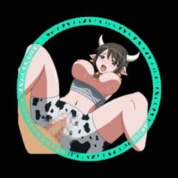 animated bell breasts censored cow_accoutrements cow_girl horns large_breasts nipples penis slave_quest tagme