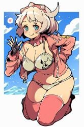 belly belly_button bikini elphelt_valentine guilty_gear guilty_gear_strive itsuka_neru large_breasts leather solo solo_female tight_clothing white_hair