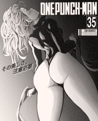 1girls ass_bigger_than_head ass_focus big_ass clothed dat_ass female female_human female_only kaw3r monochrome naughty_face one-punch_man revealing_clothes small_bikini small_breasts tatsumaki