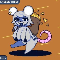 1girls animated anthro bikini cheese chubby ear_piercing female_only furry hanging_breasts huge_ass huge_breasts micro_bikini mouse mouse_ears mouse_girl octotron2000 piercing pixel_art plump shortstack solo solo_female thick_thighs wide_hips