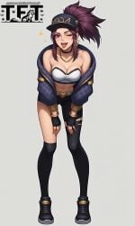 ai_generated akali_jhomen_tethi female girl idol k/da_akali k/da_series league_of_legends purple_eyes purple_hair tongue touchfluffytails wink