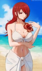 1girls 2024 alternate_costume artist_name atlus beach blue_sky breasts cleavage clothed clothed_female clothing female female_focus female_only hi_res highres light-skinned_female light_skin long_hair long_hair_female looking_at_viewer megami_tensei mitsuru_kirijo n7grey ocean persona persona_3 red_eyes red_eyes_female red_hair red_hair_female sega solo solo_female solo_focus