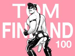 1boy artist_request big_ass big_pecs boots circumcised cop gay gloves kake_(tom_of_finland) latex leather_clothing male male_only muscular_male mustache police_hat suspenders tagme tribute