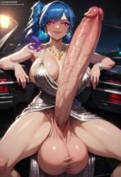 1futa ai_generated arms_up azur_lane balls ballsack bangs big_balls big_breasts big_penis blue_hair bottomless bracelet breasts civitai clothed clothing dress erect_penis erection futa_focus futa_only futanari gigantic_penis gigantic_testicles half-closed_eyes highres huge_balls huge_breasts huge_cock hyper_balls hyper_penis jewelry light-skinned_futanari light_skin looking_at_viewer louisjunior necklace night night_sky outdoors penis penis_out ponytail presenting presenting_penis purple_eyes sadistic_smile sagging_balls side_ponytail sitting smile solo solo_focus solo_futa spread_legs st._louis_(azur_lane) st._louis_(luxurious_wheels)_(azur_lane) testicles thick_thighs thighs uncensored upscaled veiny_penis