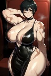 1girls ai_generated big_breasts cleavage daidouji_(artist) daidoujipv female glasses jujutsu_kaisen muscular_female short_hair solo thick_thighs thighs zenin_maki