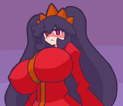 1girls ashley_(warioware) big_breasts breasts clothing dark_hair gensin huge_breasts light-skinned_female long_hair looking_at_viewer red_eyes simple_background tagme warioware