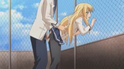 animated blonde_hair blue_eyes bouncing_breasts breasts censored doggy_style ermalit_de_blanchefort from_behind long_hair love_2_quad pantyhose penis poro school_uniform sex torn_clothes torn_pantyhose