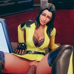 1boy 1girls 3d 3d_(artwork) big_breasts big_penis black_bra black_lingerie fortnite looking_at_viewer macklesternsfw missionary_position pov pov_eye_contact thighhigh_boots thighhighs yellowjacket_(fortnite)