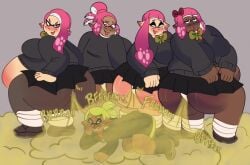 1boy 4girls bbw clothed fart fart_cloud fart_everywhere fart_fetish farting_on_another fat_ass inkling_boy inkling_girl laughing multiple_girls obese rider_(splatoon) splatoon splatoon_(manga) team_school_cardigan voretesque