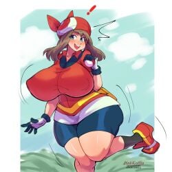 1girls bandana blue_eyes breasts brown_hair clothed female game_freak hips huge_breasts large_breasts light-skinned_female light_skin long_hair may_(pokemon) nintendo pinkkoffin pokemon pokemon_rse thick_thighs thighs wide_hips