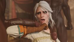 1girls 2boys 2boys1girl 3d big_penis ciri cock_shock cock_worship dark-skinned_male dark_skin derpderp female forearm_cock green_eyes interracial measuring measuring_penis melanin penis_awe penis_on_shoulder the_witcher_(series) the_witcher_3:_wild_hunt white_hair