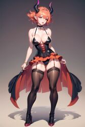 ai_generated big_breasts demon_girl drunken_tales effy_(drunken_tales) high_heels lord_sarloc oc pink_skin red_hair sexy_dress succubus