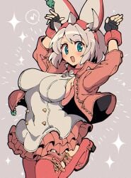 blue_eyes bunny_ears collar elphelt_valentine guilty_gear guilty_gear_strive itsuka_neru large_breasts leather solo_female solo_focus tight_clothing white_hair