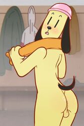 anthro ass balls blush canine fur furry male male_only nude pkaocko solo the_amazing_world_of_gumball the_dog towel