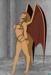 ball_gag bondage bound breasts disney erect_nipples fab3716 female fur furry furry_only gag gagged gargoyles maggie_reed nipples rope solo tied_up wings